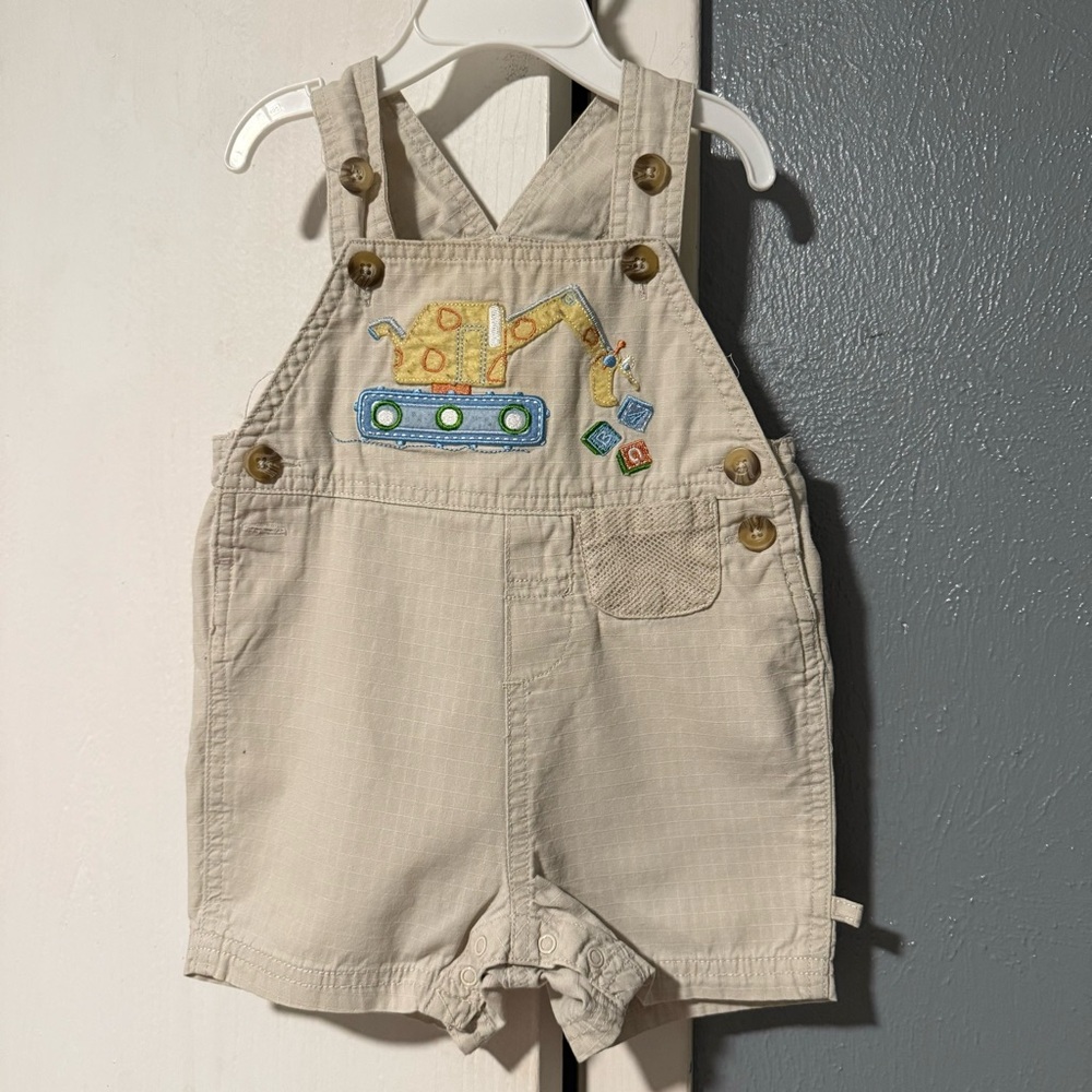 Baby Boy Beige Excavator Short Overalls